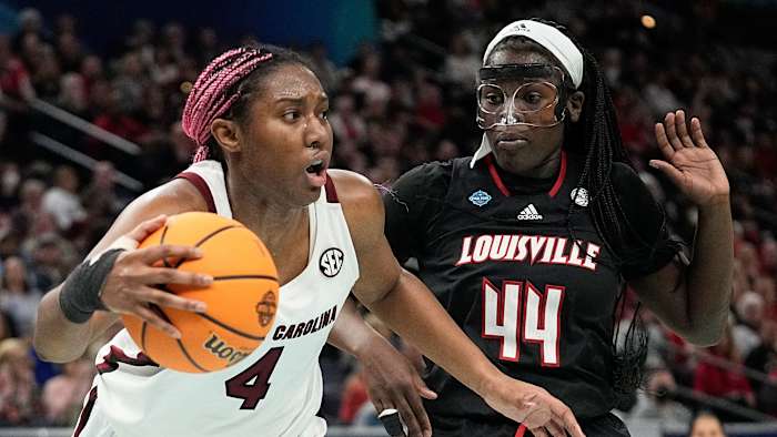 South Carolina’s Aliyah Boston dribbles